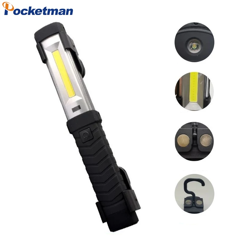 COB LED Work Light Rechargeable Magnetic LED Flashlight with Hanging Hook Portable Inspection Light for Car Repair Camping