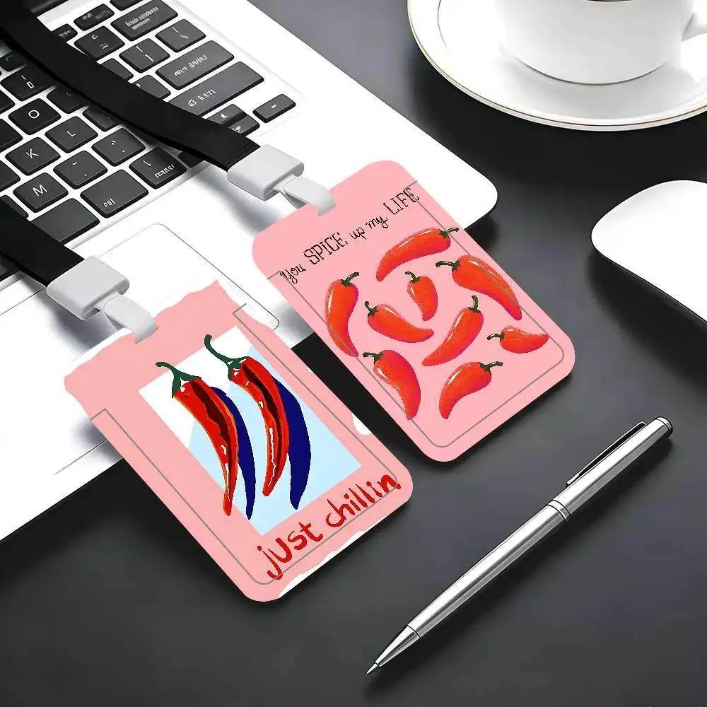 Red Chili ID Card Holder Cute Badge Holder PVC Card Cover With Clear Window For Student Office Bus Card