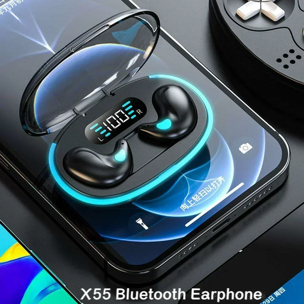 Auriculares para dormir, miniauriculares inalámbricos para el trabajo, TWS, Bluetooth, estéreo, oculto, con micrófono, llamada HD, resistente al agua, X55