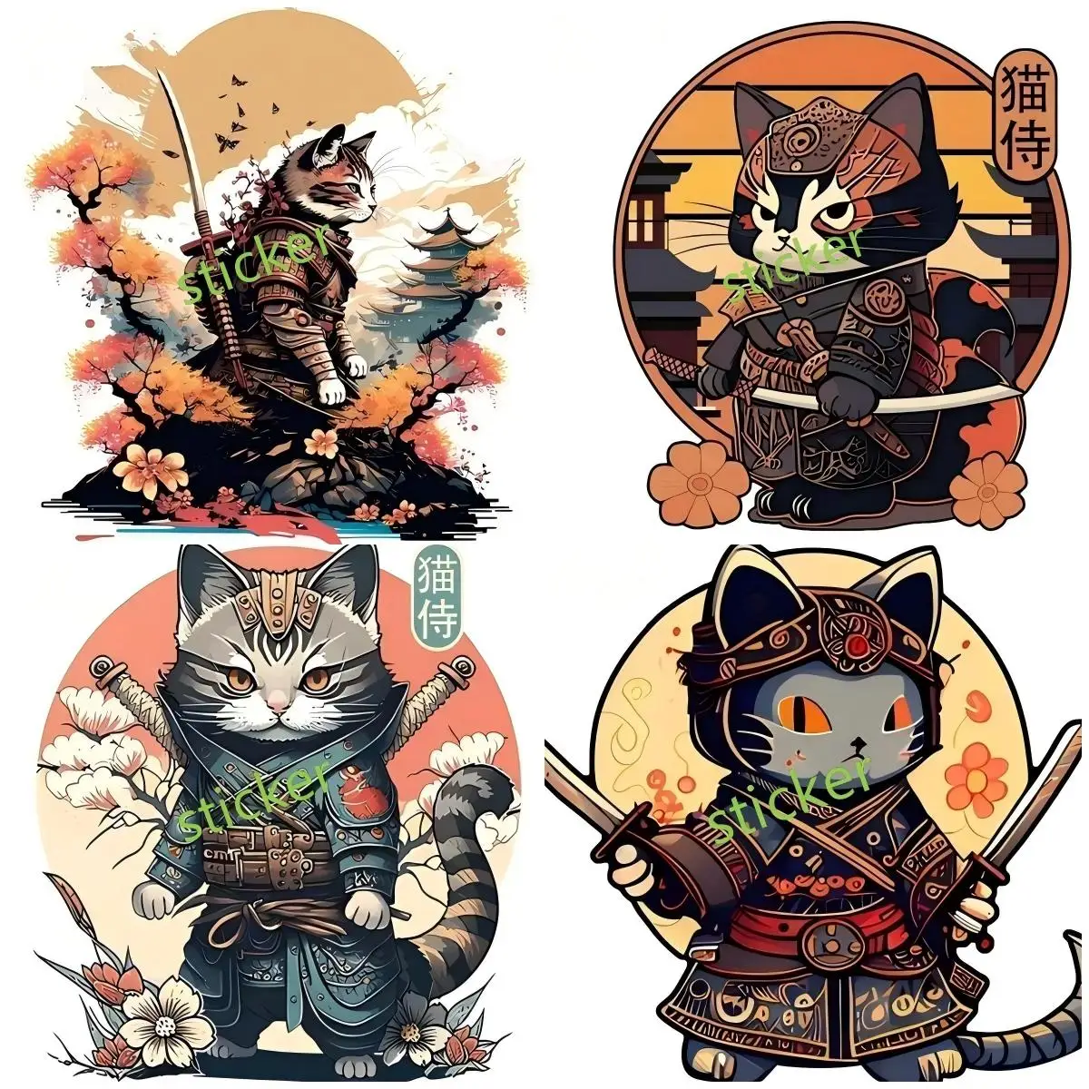 

Samurai Neko Cat Decal Skull Decal Window Car Stickers Off-road Rear Windshield Trunk Decoration Funny Accessories