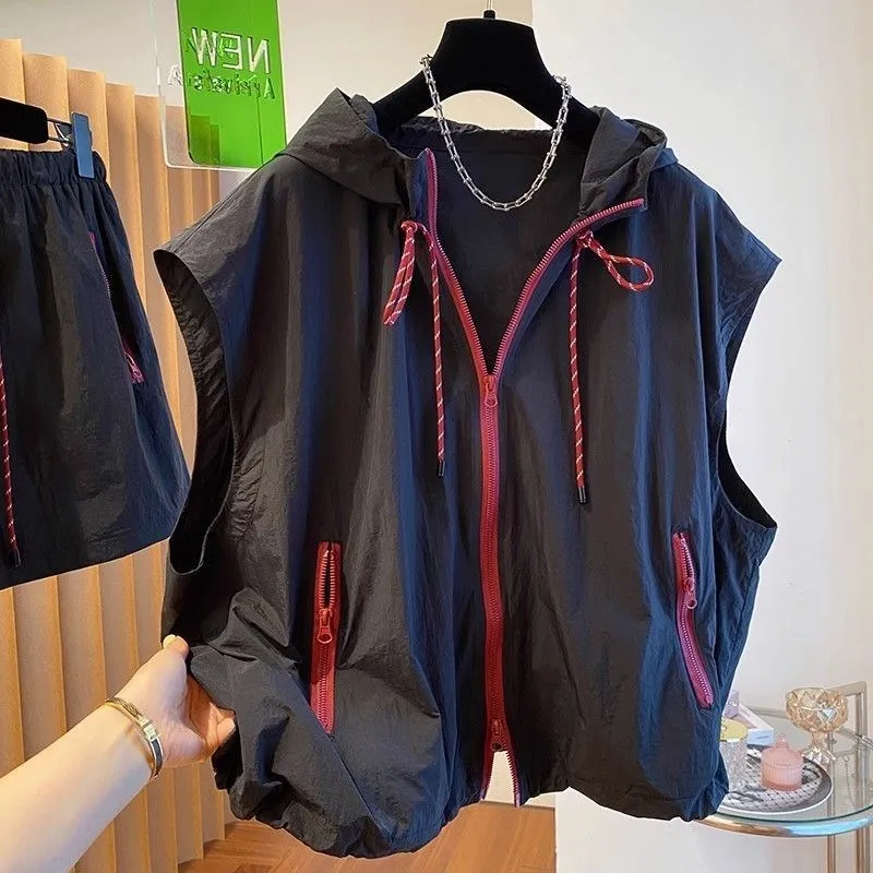 

Large Size 300 Pou Hooded Svel Vest ex Summer Thin Sport Qui Dry Couple Sun Protection Outerwear Top