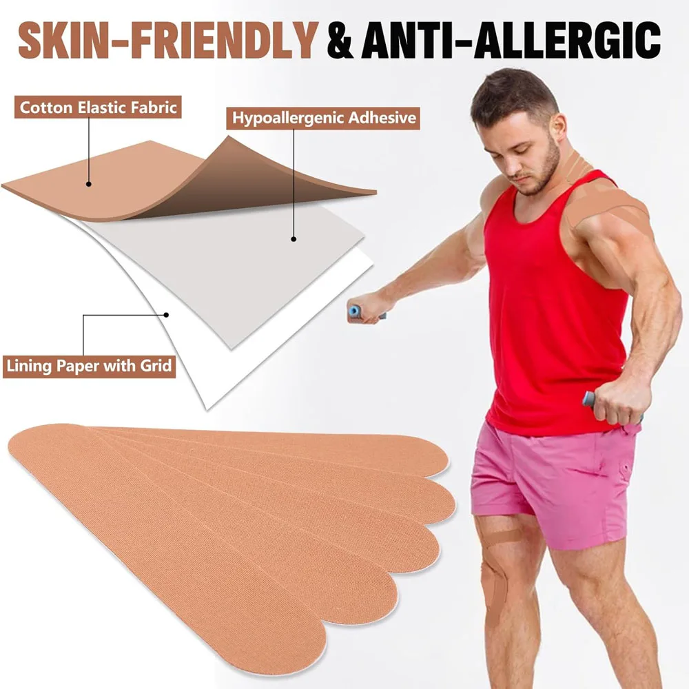 Vorgeschnittene Kinesiologie-Tape-Streifen 10/20 Stück, Elastisches Kinetisches Sporttape, Muskelunterstützungstape für Knie-Training & Fitness – Detail 3