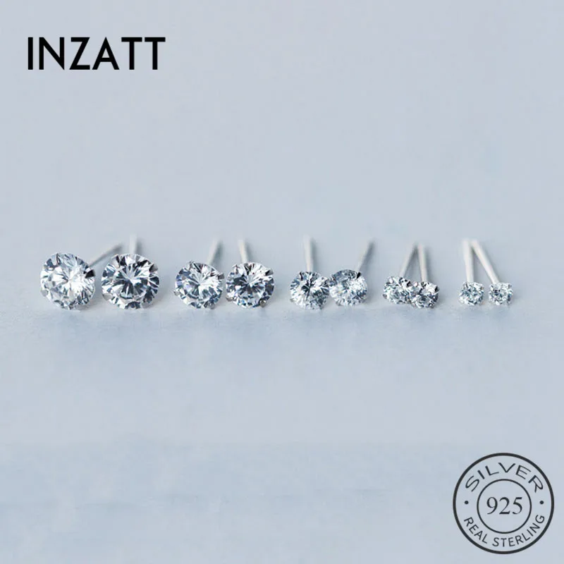 INZATT Real 925 Sterling Silver Zircon Stud Earrings For Fashion Women Party Punk Fine Jewelry Minimalist Accessories Gift