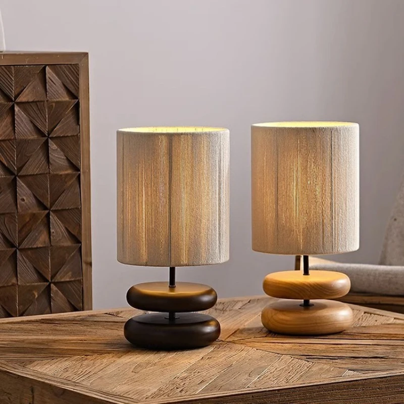 

Solid wood desk lamp creative walnut color bedroom bedside atmosphere light Japanese wabi-sabi designer retro decorative lamp