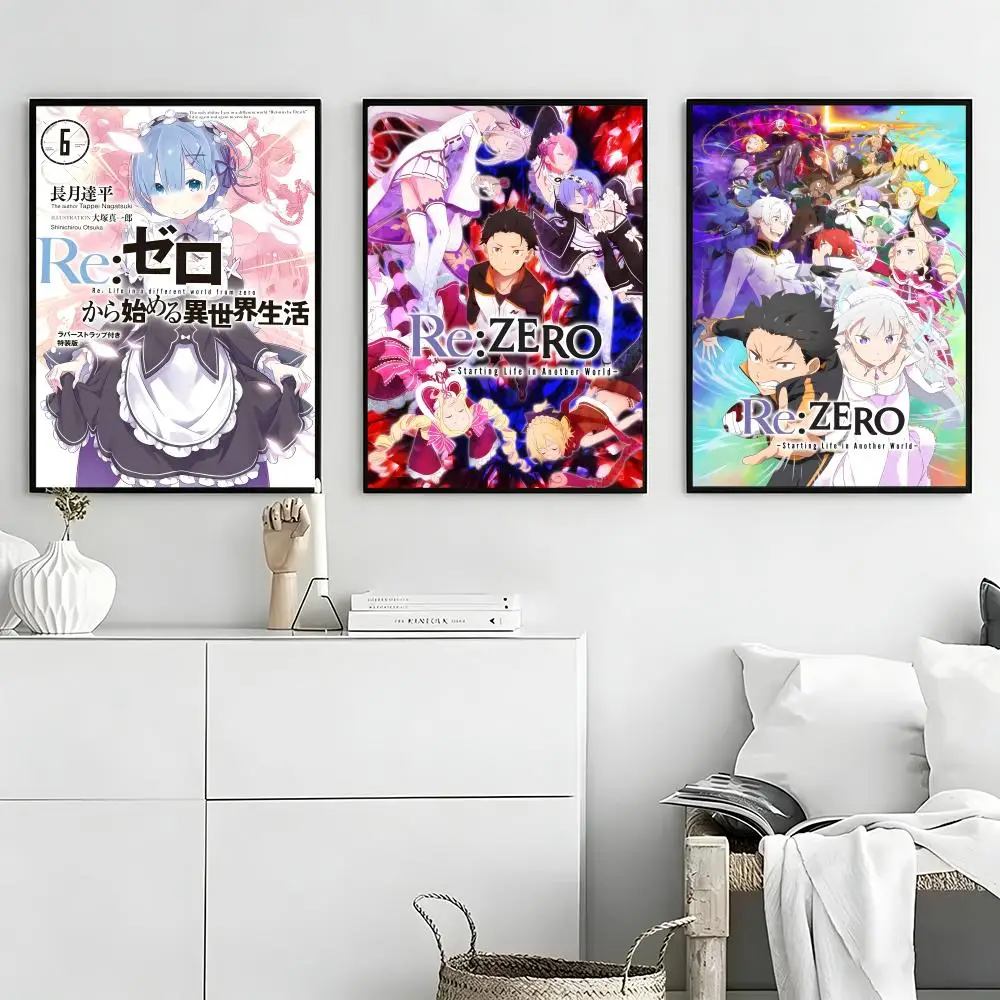 Anime ReZERO -Starting Life in Another World Poster Self-adhesive Art Waterproof Paper Sticker Coffee House Bar Room Wall Decor