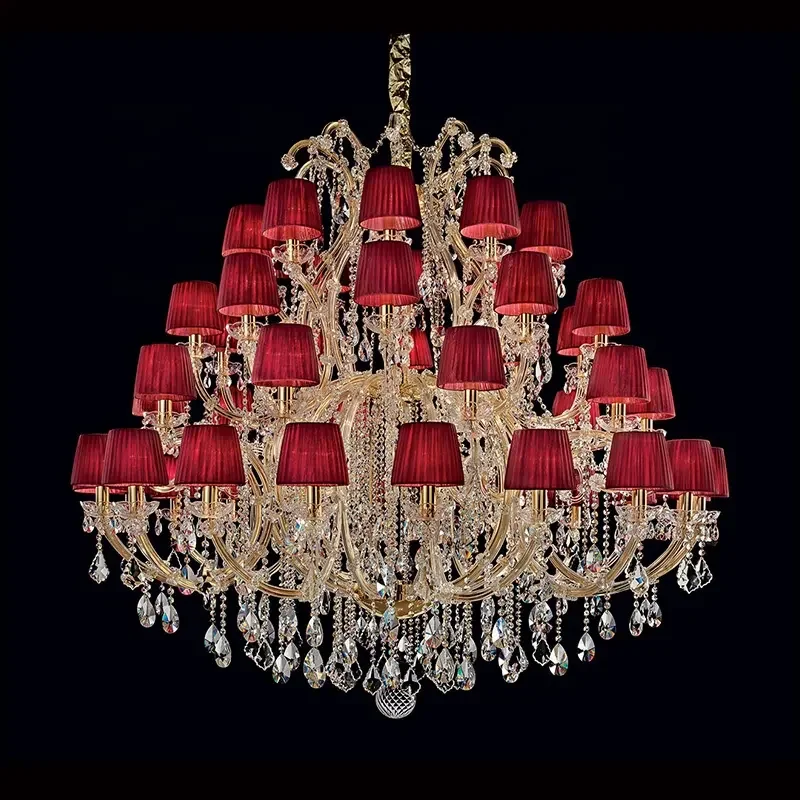 

Wedding Decoration Luxury Hanging Candle extra Large Maria Theresa Red Lampshades Crystal Chandelier
