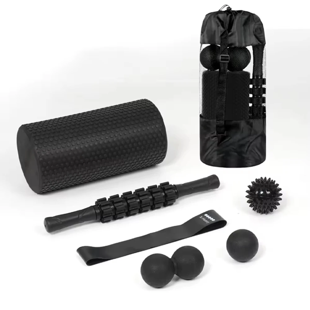 Set de Rodillos para Relajación Muscular y Estiramiento, 7 en 1, Set de Rodillos de Masaje Muscular de 38.5 cm, Rodillo, Pelota de Masaje y Pelota con Púas