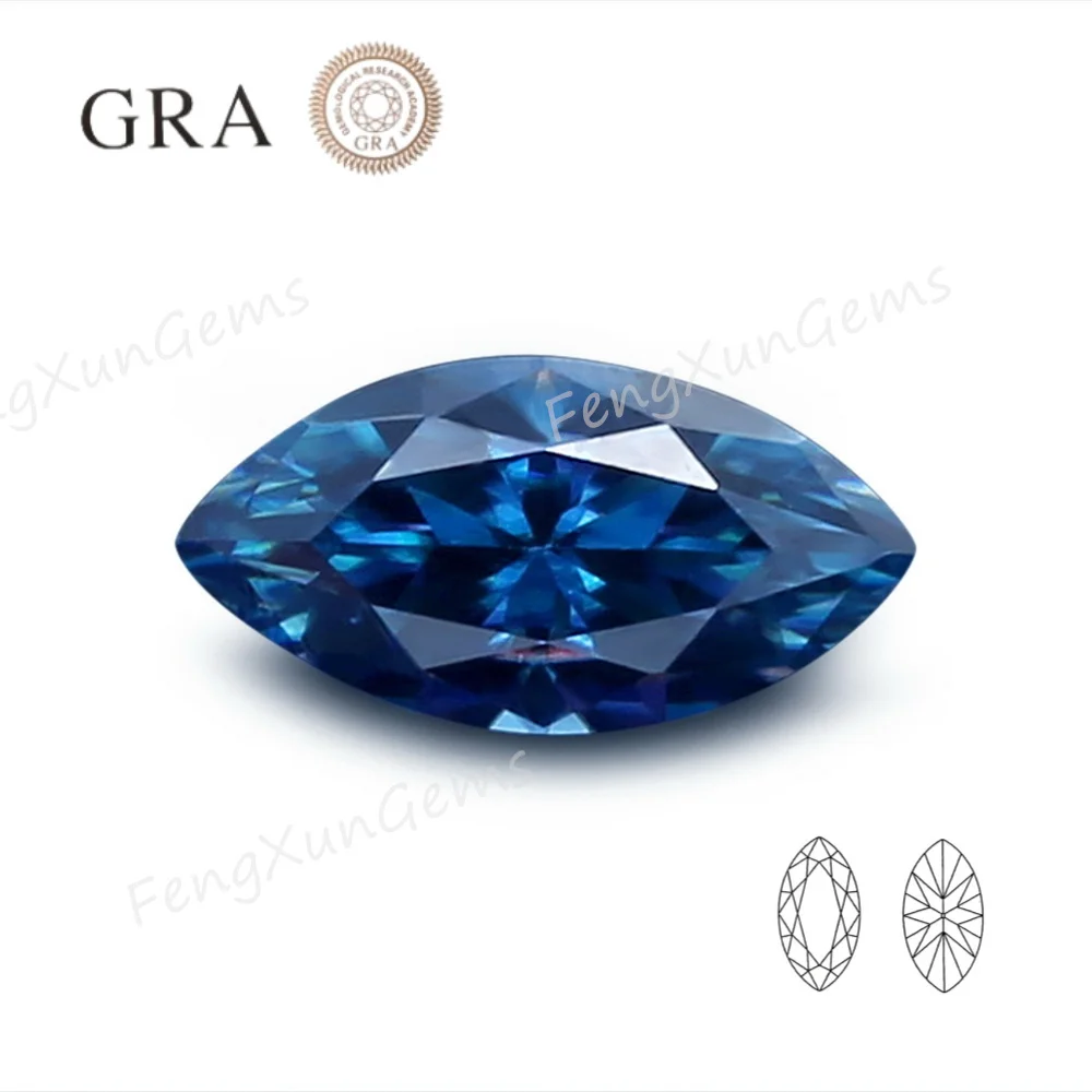 

Blue Marquise Cut Moissanites Diamonds With GRA Certificate VVS1 1~3ct for Women Jewelry Ring Necklace Make Materials