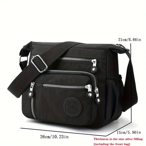 Imagen 2 del producto Bolso bandolera de nailon impermeable, múltiples bolsillos y cierre de cremallera, bolso de hombro informal elegante para viajes, uso diario