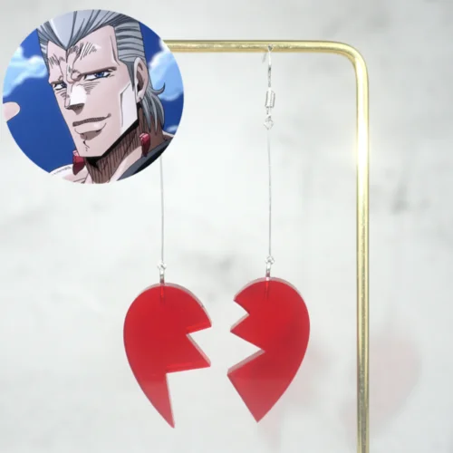 1Pair Anime Broken Heart Earrings Jean Pierre Polnareff Splice Heart Ear Clip Dangler Kujo Jotaro Jolyne Cosplay Eardrop Jewelry