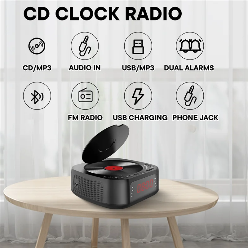 FFYY-แบบพกพา DVD CD Player นาฬิกาปลุก FM ลําโพงบลูทูธเครื่องเล่นเพลง Home CD Player UK Plug