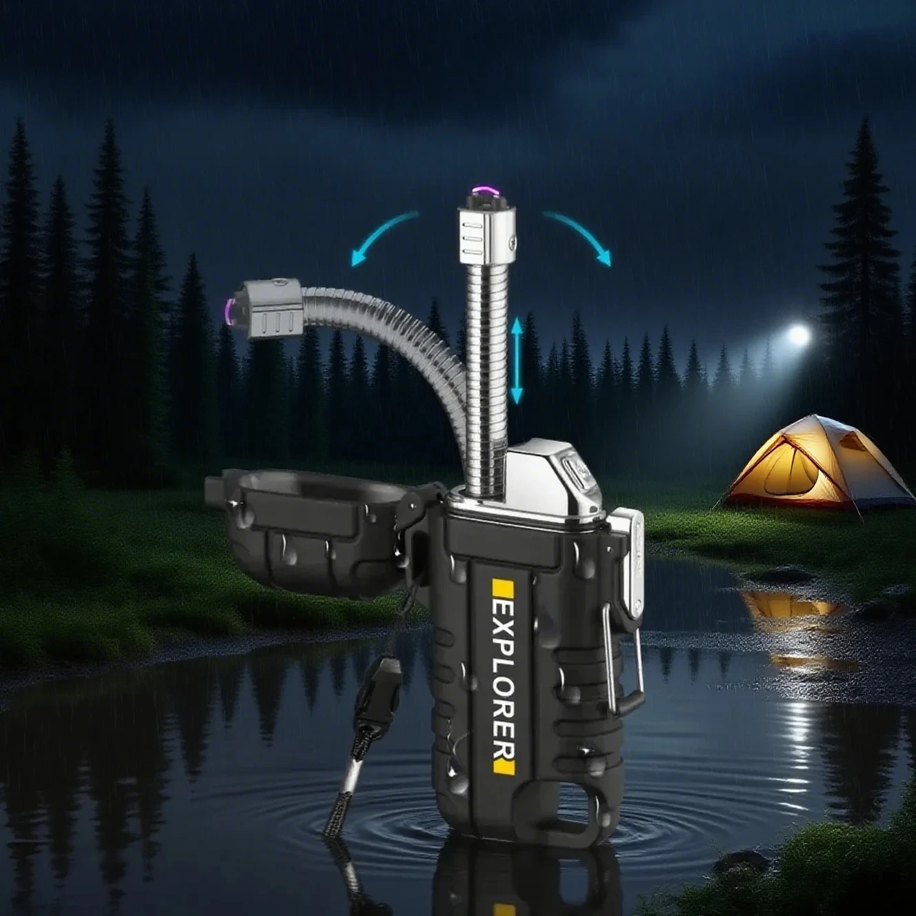 

USB Tape-C Waterproof Plasma Arc Rechargeable Lighter 360 Rotary Ignition Windproof Outdoor Camping Smoking Lighter Wholesale.