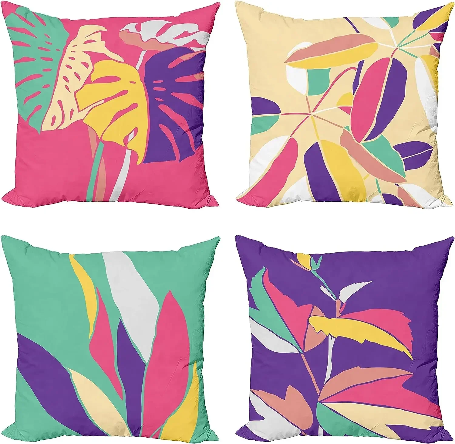 Exotic Pillow Cover Cushion Cover Tropical Theme Leaf Branch Plant Summer Atmosphere Soft Short Plush Pillowcase