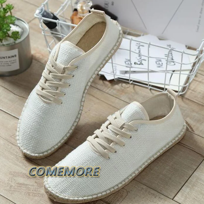 Men Canvas Shoes Breathable Female Loafers Slip on Solid Black White Spring Autumn Light Hemp Wrap Male Shoes Espadrilles Casual