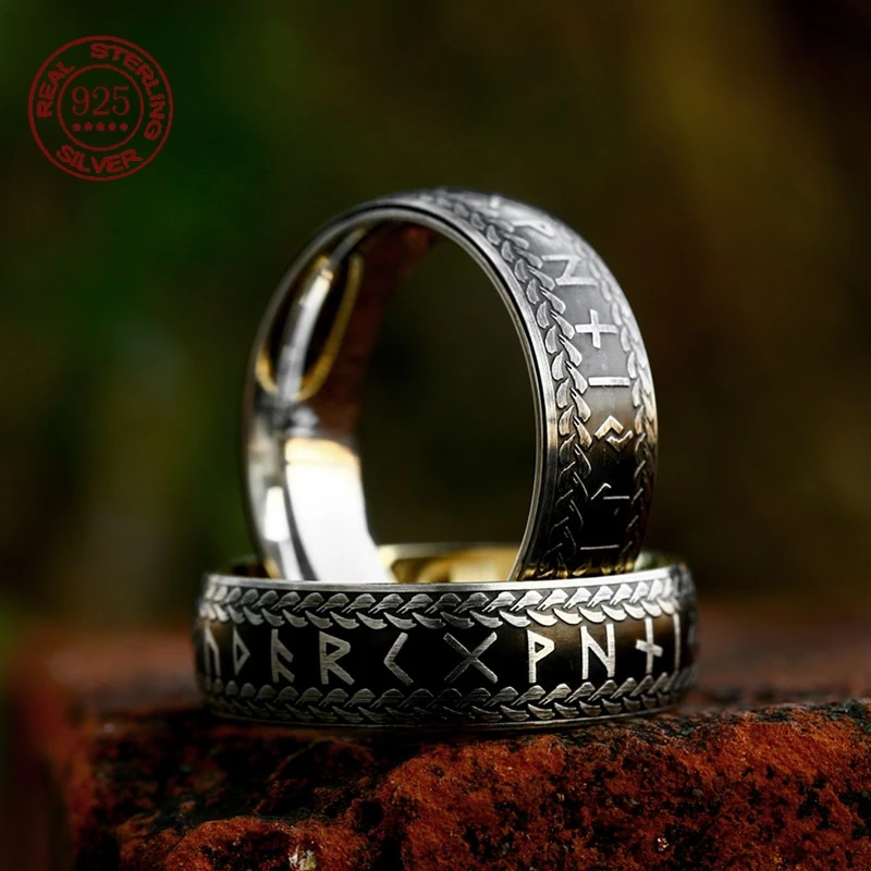 Simplicity Vintage Nordic Viking Rune Rings for Men Women 925 Silve Simple Couple Amulet Fashion Ring Jewelry Gift