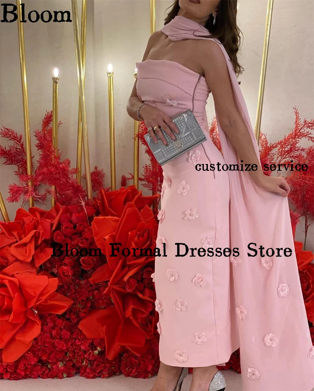 Bloom Customized Handmade Flowers Prom Dresses Vestidos De Saudi Arabia Women Wear Evening Dresses With Wrap Formal Party Gown