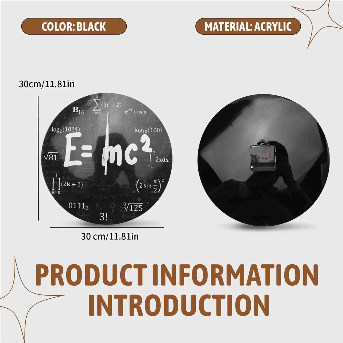 Horloge murale avec formule mathématique de la relativité, cadeau pour scientifique, professeur de physique, décoration de salle de classe.