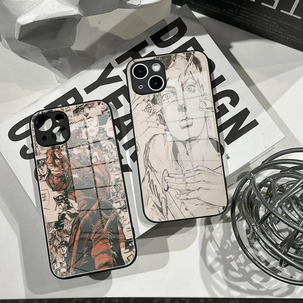 JoJo Bizarre Adventure Handyhülle für iPhone 17 16e 16 15 14 13 mini Pro Max X XR XSMAX 8 7 Air Plus Sturzsichere Glas-Handyhülle