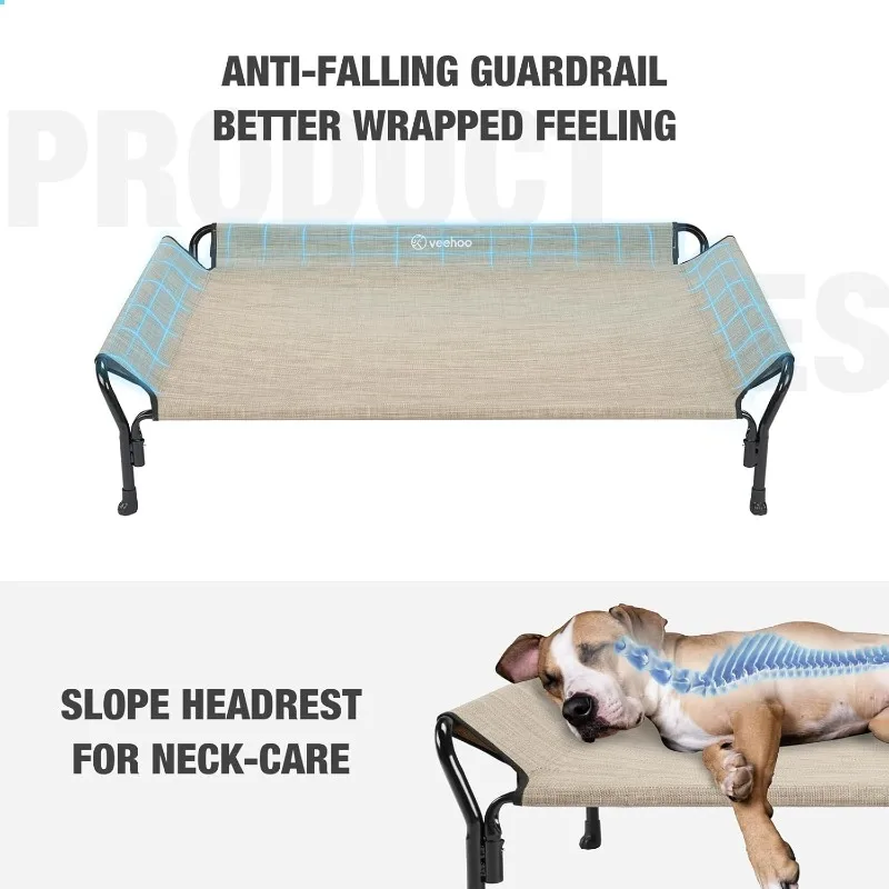 Cooling Raised Dog Bed, Guardrail Elevated Dog Bed, Chewproof Dog Bed Frame with WashableNon-Slip Dog Sofa Bed