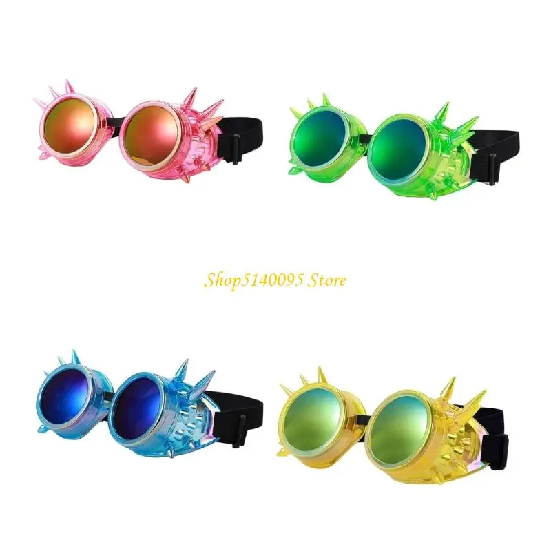 DXAE Retro Styles Fluorescent Steampunk Glasses Rivets Accented Plastic Goggles Adjustable Fit Cosplay Party Eyewear