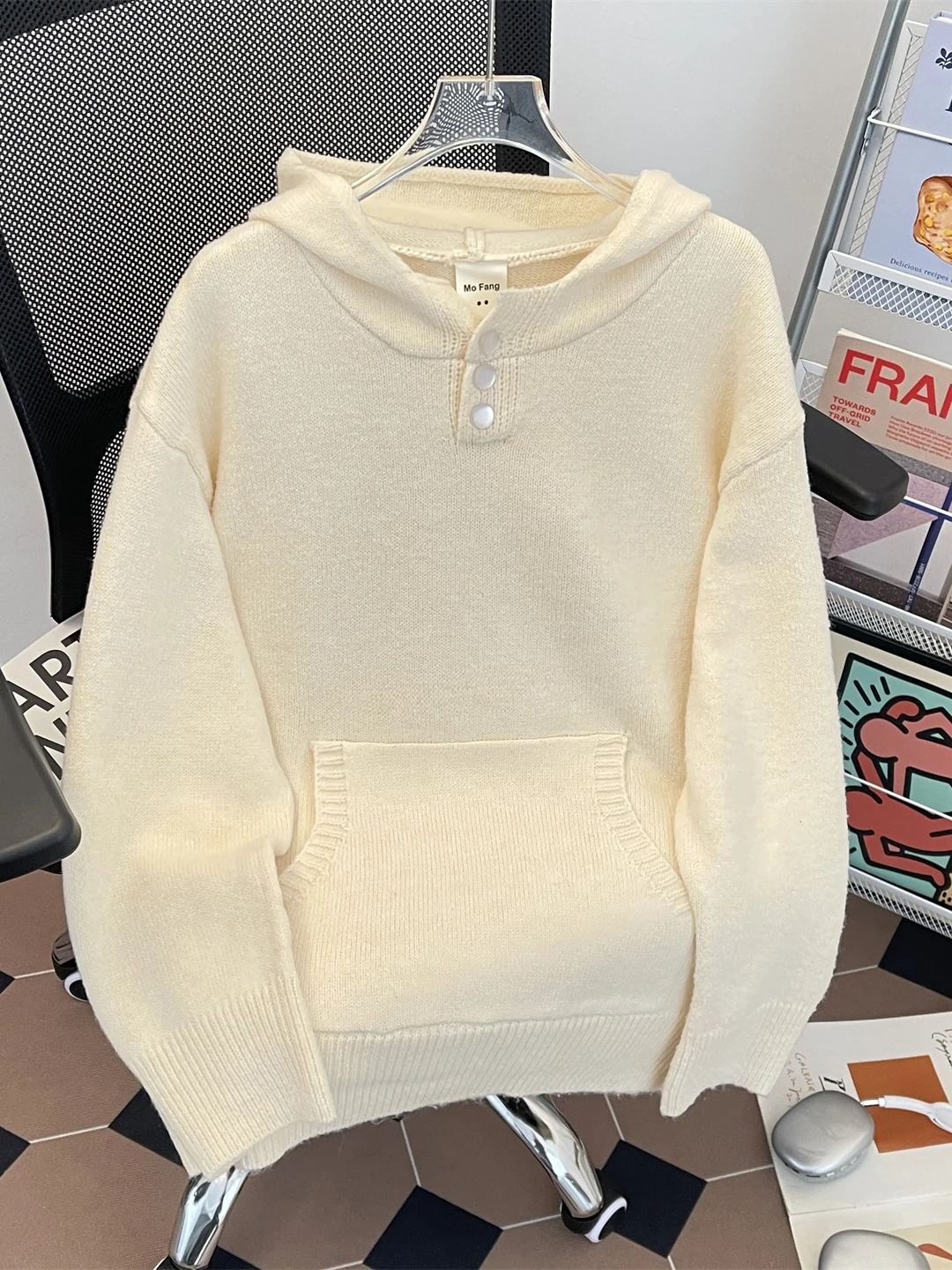 

Retro Autumn Winter Knitted Hat Sweatirt Men Women Casual Loose Fit Couple Hoodie Long Sve Basic Color