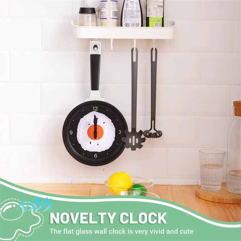 

AB35-Frying Pan Clock With Fried Egg - Novelty Hanging Kitchen Cafe Wall Clock Kitchen