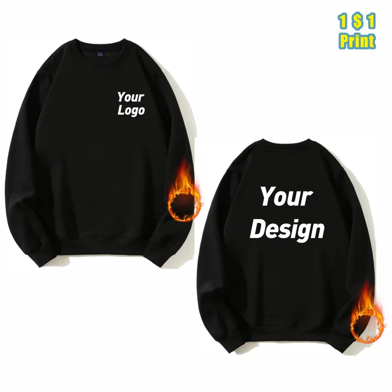 Fashion 100%Cotton Round Neck Sweater with Fleece Custom Logo Printed Personal Group Brand Embroidery Design Men and Women Thick