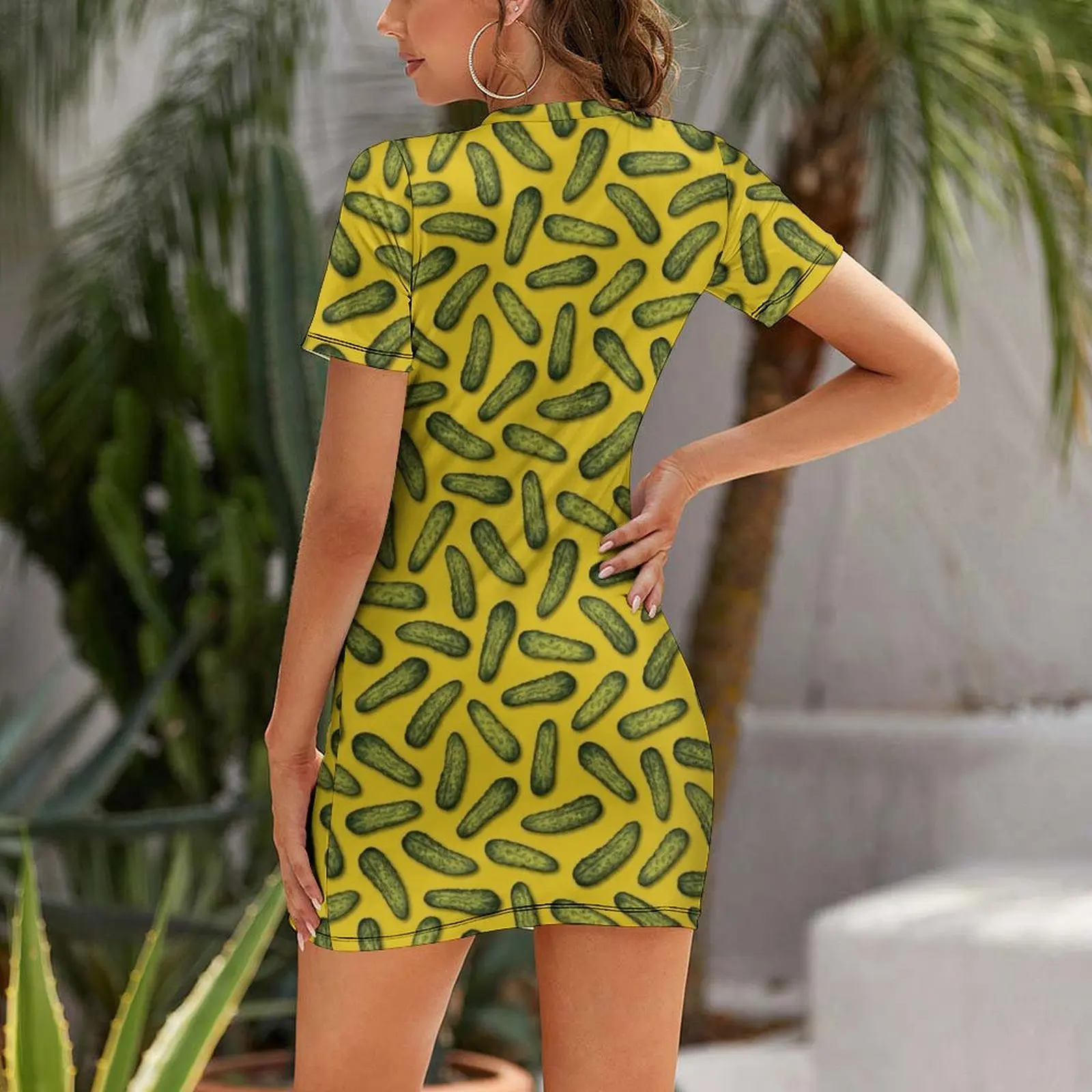 A Plethora Of Pickles - Green & Yellow Gherkin Pattern Short Sleeved Dress fairy dress sexy short dresses daring