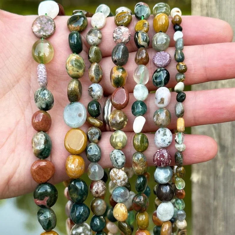 

Natural Mix color Agate irregular Oval Loose Stone Beads 15" Strand Necklace Jewelry Making DIY