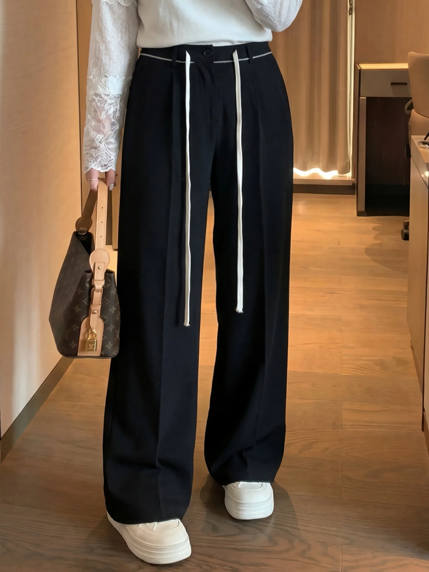 

Брюки прямого кроя с высокой талией, удобные и универсальные, весенняя коллекция, большие размеры, женская мода, повседневные, деловые, офисные.