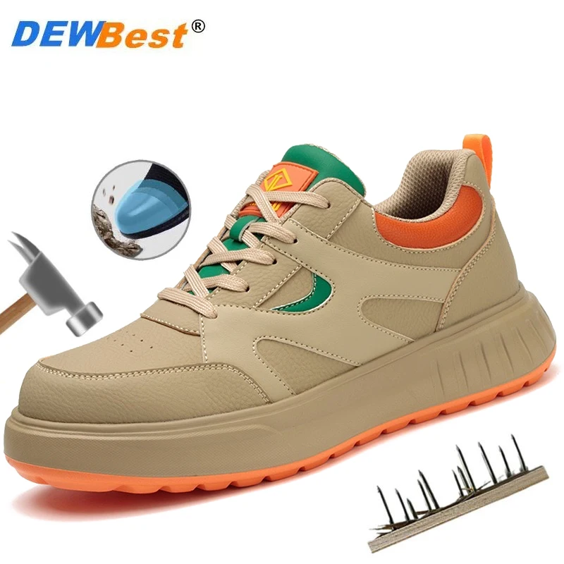 Trendy men's anti smashing and anti piercing steel toe protective shoes, lightweight and wear-resistant work shoes