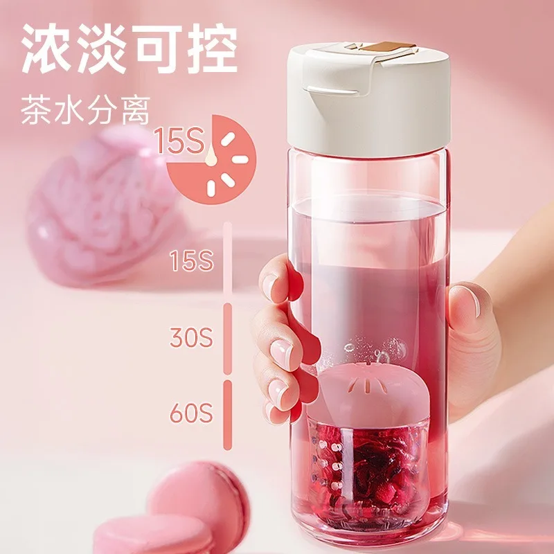 High‑Value Magnetic Tea Infuser Cup for Girls, High‑Borosilicate Glass Heat‑Resistant Portable Water Cup with Tea Separation view 4
