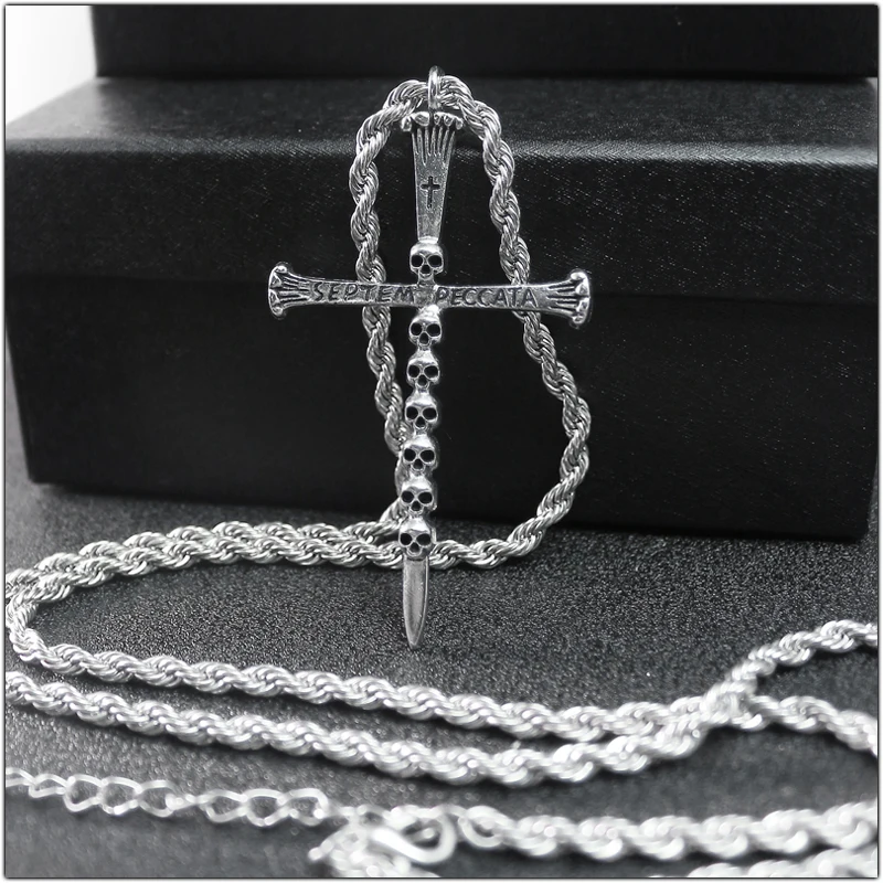 الهيب هوب خمر الجمجمة الصليب قلادة قلادة اكسسوارات الديكور هالوين هدية شبح رئيس القلائد الطويلة سلسلة عنق حلية