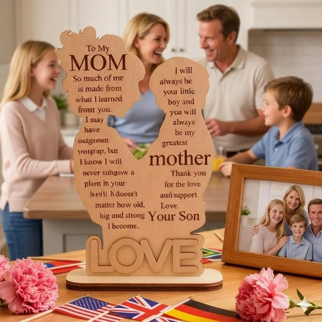Mother's Day and Father's Day decorations, tableware, holiday gatherings, props arrangement, birthday wishes, wooden handicrafts