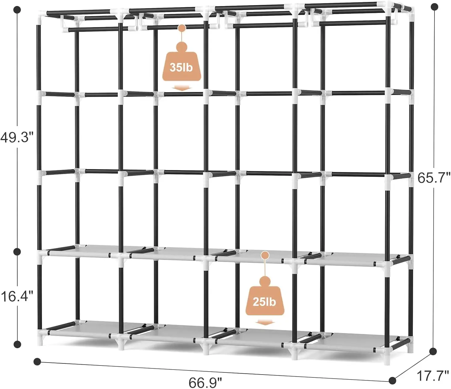 خزانة محمولة لتعليق الملابس، خزانة ملابس محمولة بسعة كبيرة 67 بوصة مع غطاء 4 أرفف تخزين و4 تعليق #3