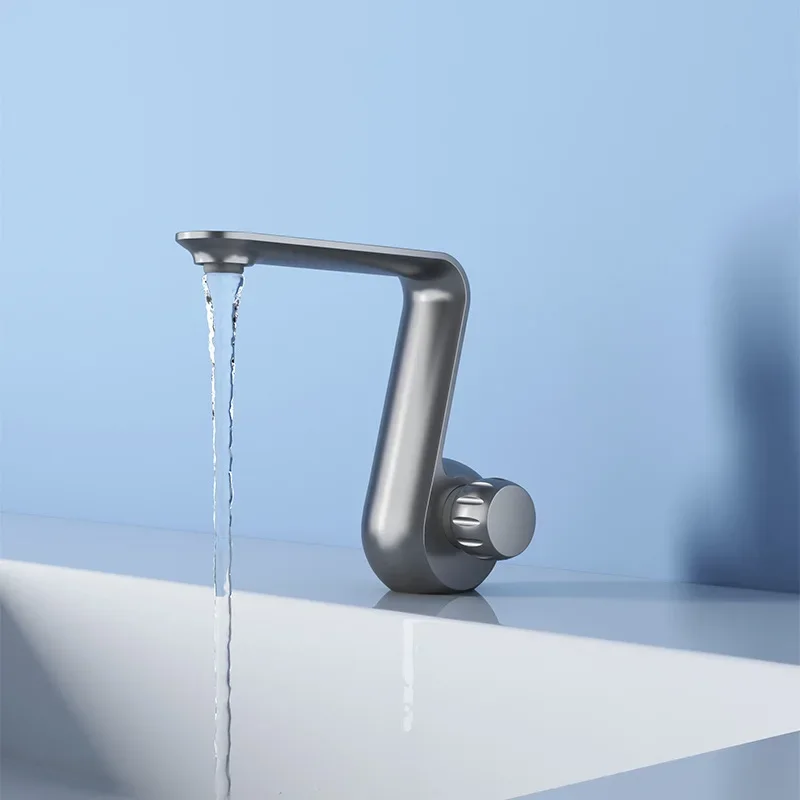 

Brushed Gray Bathroom Basin Faucet Hot and Cold Splash-Proof Water Mixer Tap