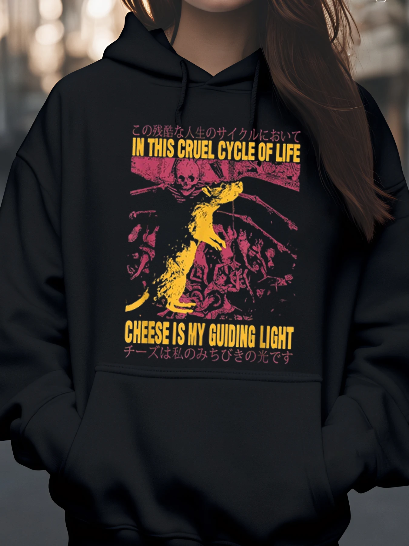 Bluza z kapturem z grafiką seru, motyw Halloween, styl casual, unisex