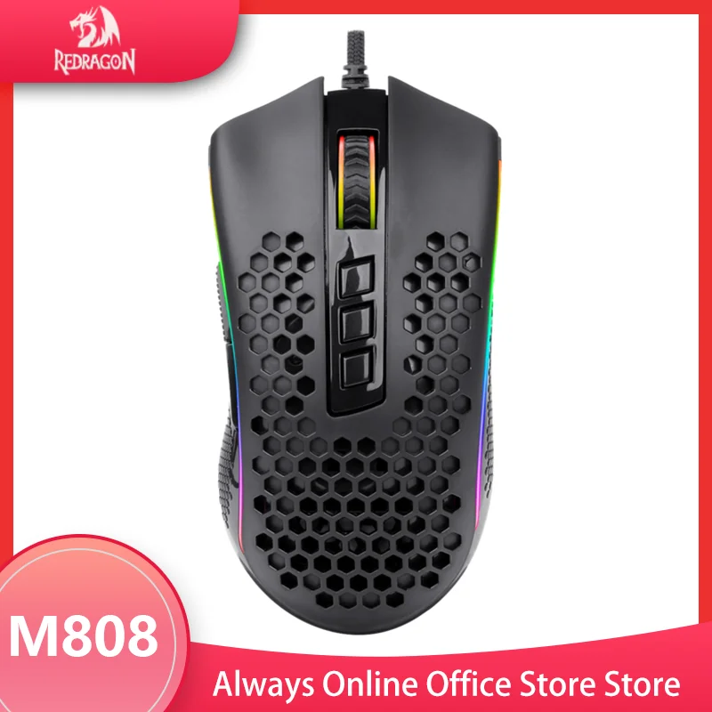 REDRAGON  M808 USB Wired RGB Gaming Ultralight Honeycomb Mouse 12400 DPI Programmable Game Mice for Computer PC Laptop