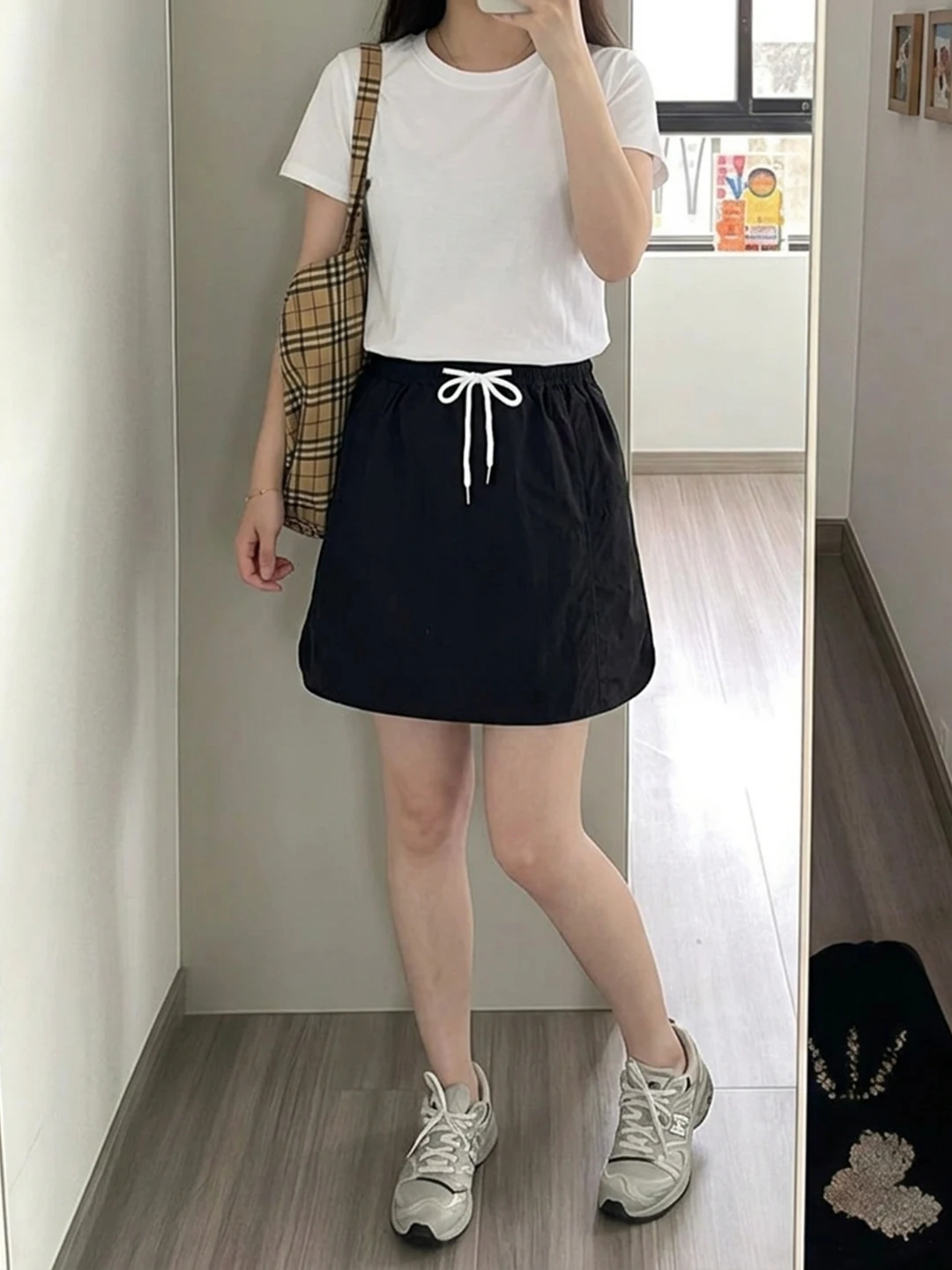 

plus Size Workwear Skirt Women's Drawstring Black Loose Slim High Waist A-Line Short Skirt Commute Korean Style