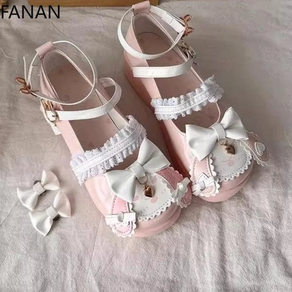 

Новинка 2023 года, японские туфли Мэри Джейн в стиле Лолиты, женские кавайные милые туфли на платформе, розовые туфли-лодочки на высоком каблуке на плоской подошве, женские туфли