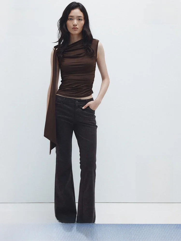 

H&M Winter Women's Clothing Drape Single oulder Top 30773 Casual Sle Slim Fit Daily Wear Polyester Spandex Blend