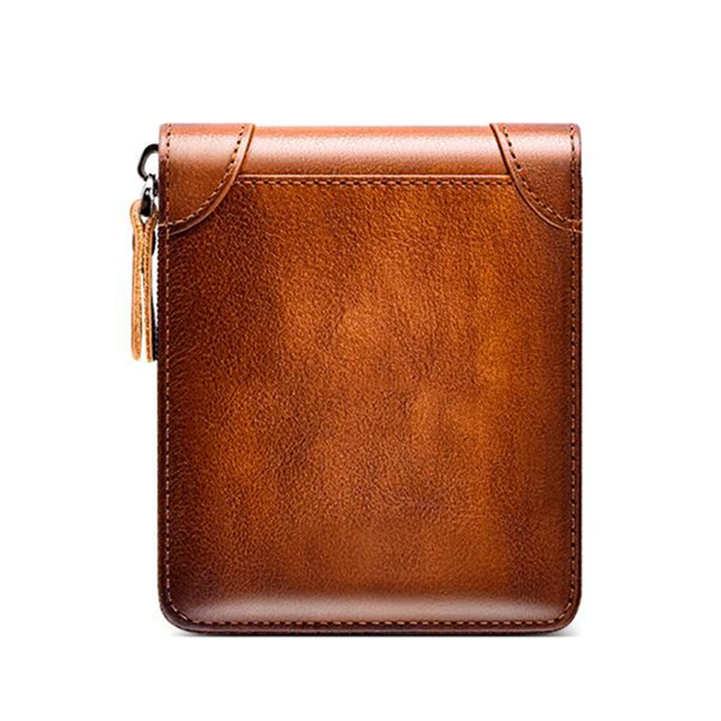 Man Functional Small Zipper Purse Anti RFID Real Cow Leather Card Coin Wallet for Men Travel Business