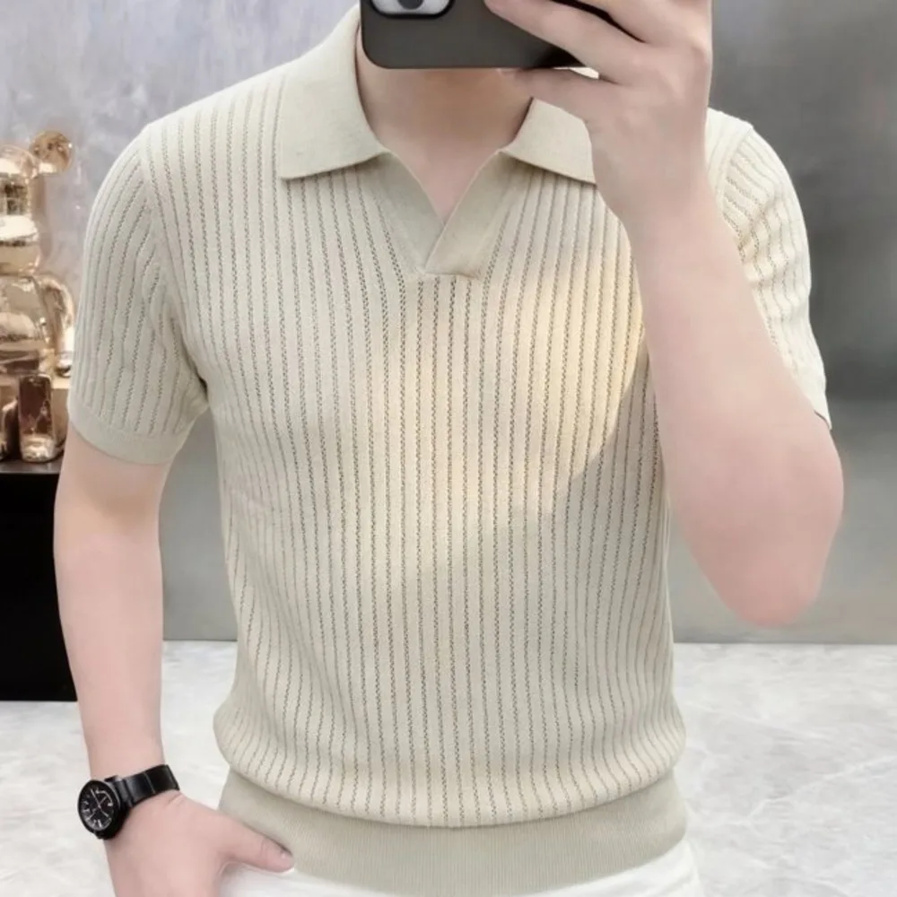 Knit Breathable Polo Camisa Hombre British  Men's Shirt Mannen Polo 2026 Summer Simple Solid Color Casual Slim Lapel Polo