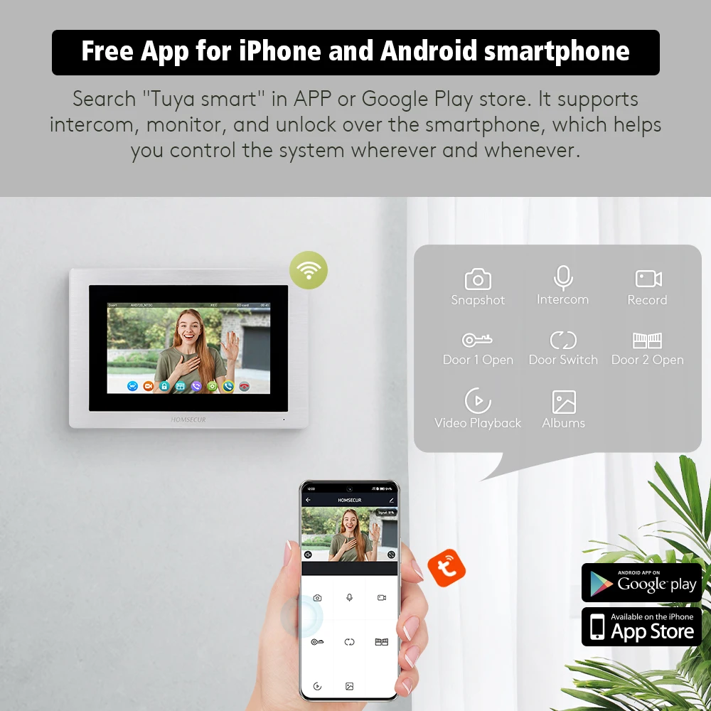 4 cables inteligente Tuya WIFI 1080P Video portero intercomunicador sistema de seguridad 7 "pantalla táctil a Color IP65 timbre cámara instantánea registro
