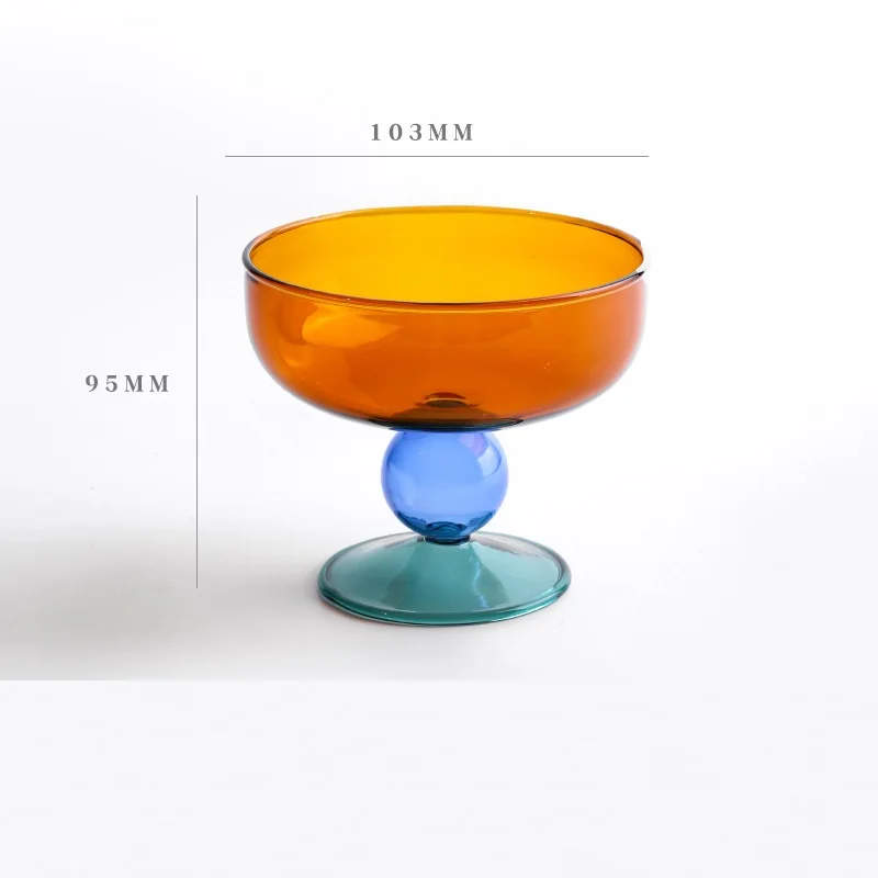 1 Piece Colourful Ice Cream Cup Amber Green Blue Grey Pink Ball Stemmed Dessert Pudding Glass Cup Salad Bowl Champange Saucer