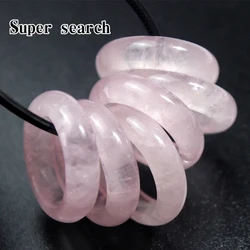 Natural Stone Gemstone Circle Ring Healing Pink Quartz Rock Crystal Rings for Making DIY Pendant Necklace Jewelry Man Women ﻿