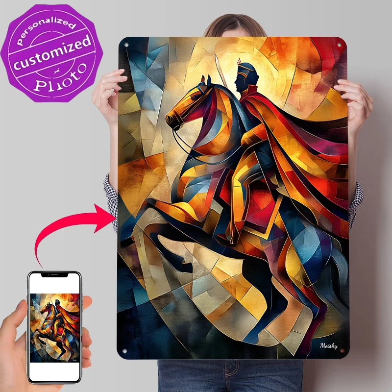 Napoleon Crossing the Alps – Stained Glass Metal Poster Customized Wall Art Retro Vintage Tinplate Signs for Room Decorations