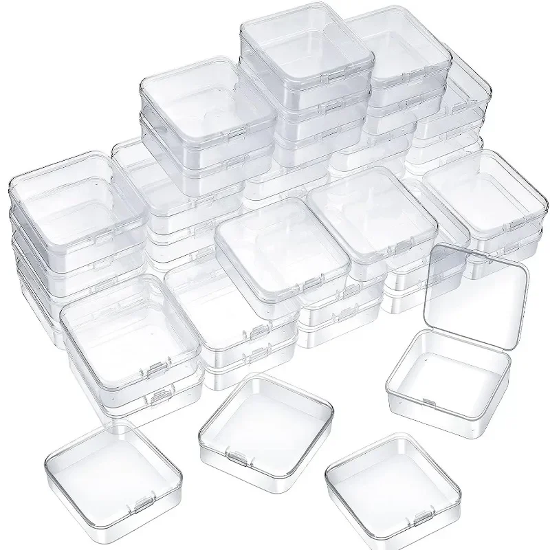 Mini caja de almacenamiento con tapa abatible, cajas de plástico cuadradas transparentes, embalaje de pastillas, organizador de joyería a prueba de