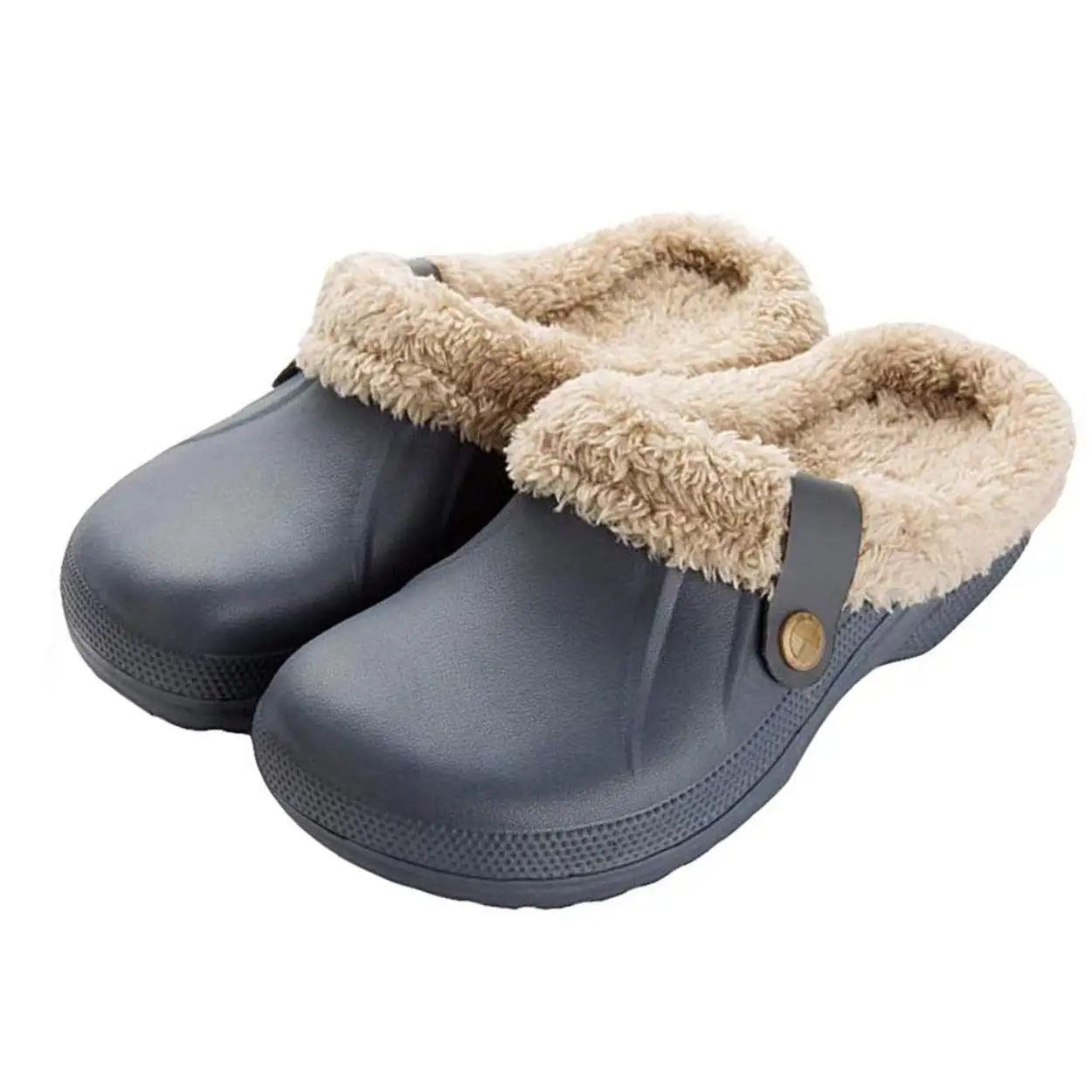 Lächeln Winter Pelz Gefüttert Clogs Frauen Fuzzy Hausschuhe Männer Warme Hausschuhe Erwachsene Outdoor Wasserdichte Hausschuhe Komfort Garten Clogs – Detail 36