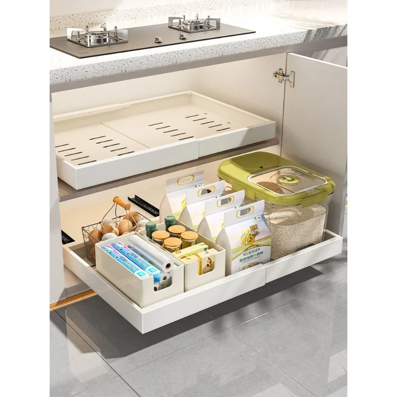 Expandable Pull-Out Cabinet Organizer - No Drill Slide Out Drawer for Under Sink Storage, Pots & Spice Rack